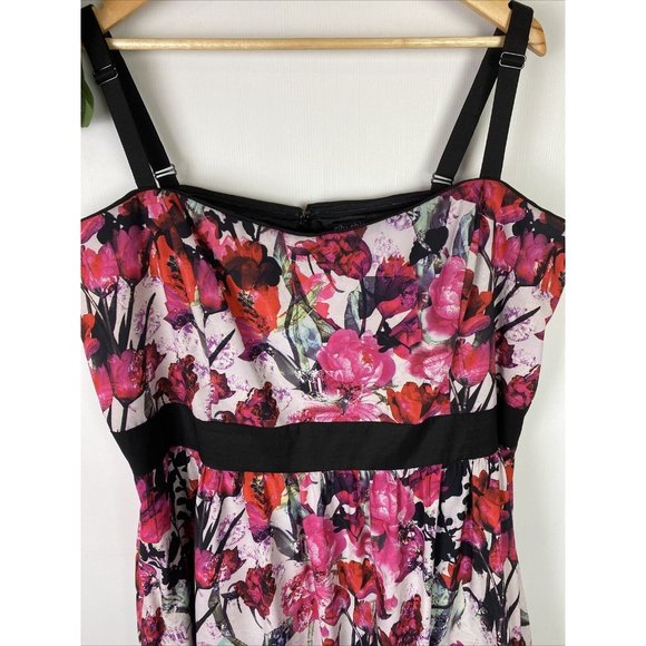 CITY CHIC Size XL 22 Fit & Flare Floral Dress Pink Red Black - Picture 2 of 7